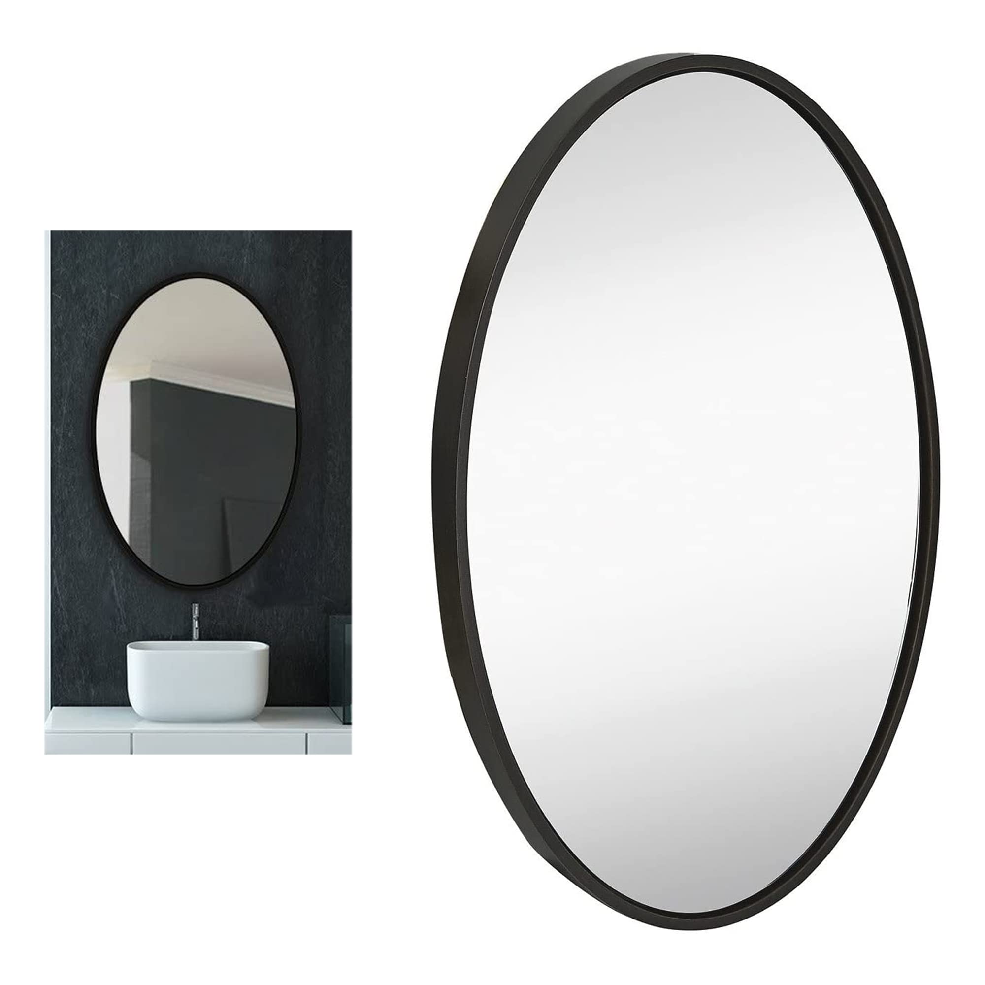 Buy Hamilton Hills 24x36 inch Oval Black Framed Wall Mirror Large Premium Wooden Mirror for