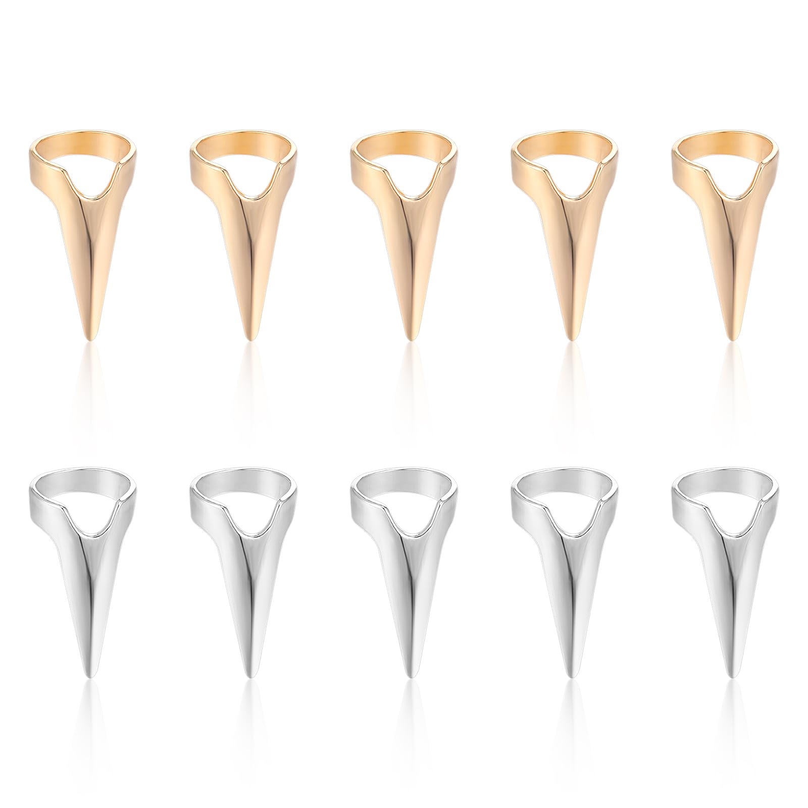 Giantree 10Pcs Braiding Aid Hair Parting Ring, Nail Covers Back Scratcher, Hair Parting Selecting Sectioning Tool, for Hair Braiding Supplies Cosplay Nail Art Holiday Party(Gold + Silver)