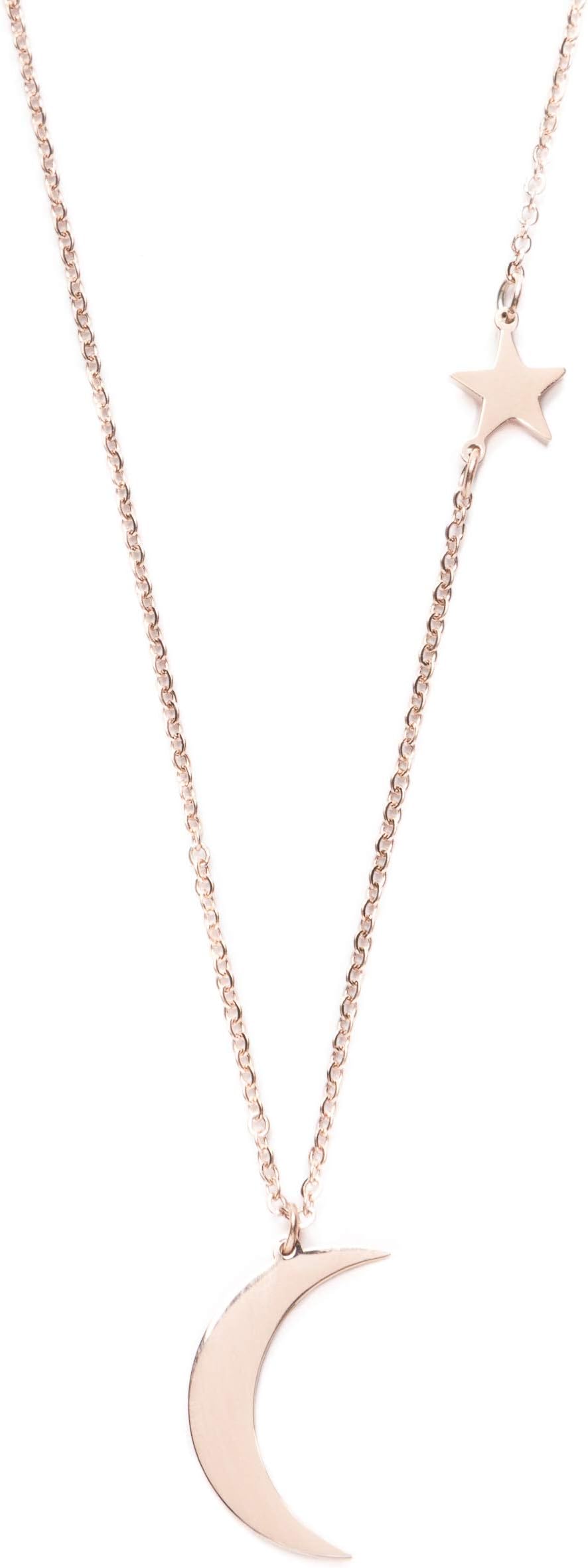 Happiness Boutique Women Star and Moon Pendant Delicate Chain Necklace | Rose Gold Necklace with Half Moon Charm Nickel Free