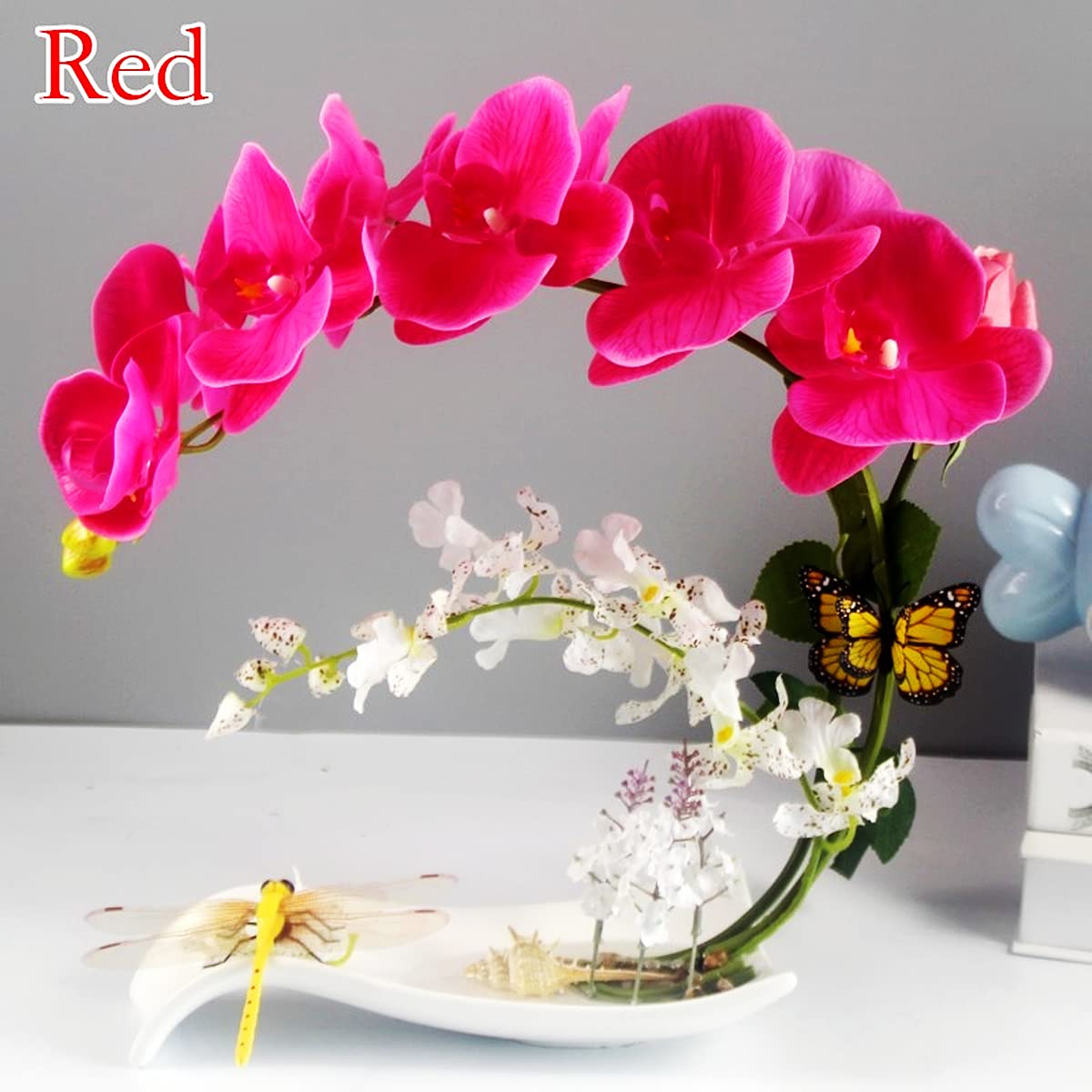 YUANXIN Flores artificiales Phalaenopsis, decoración del hogar, flores artificiales, flores secas, flores de seda, rosas florales (blanco)