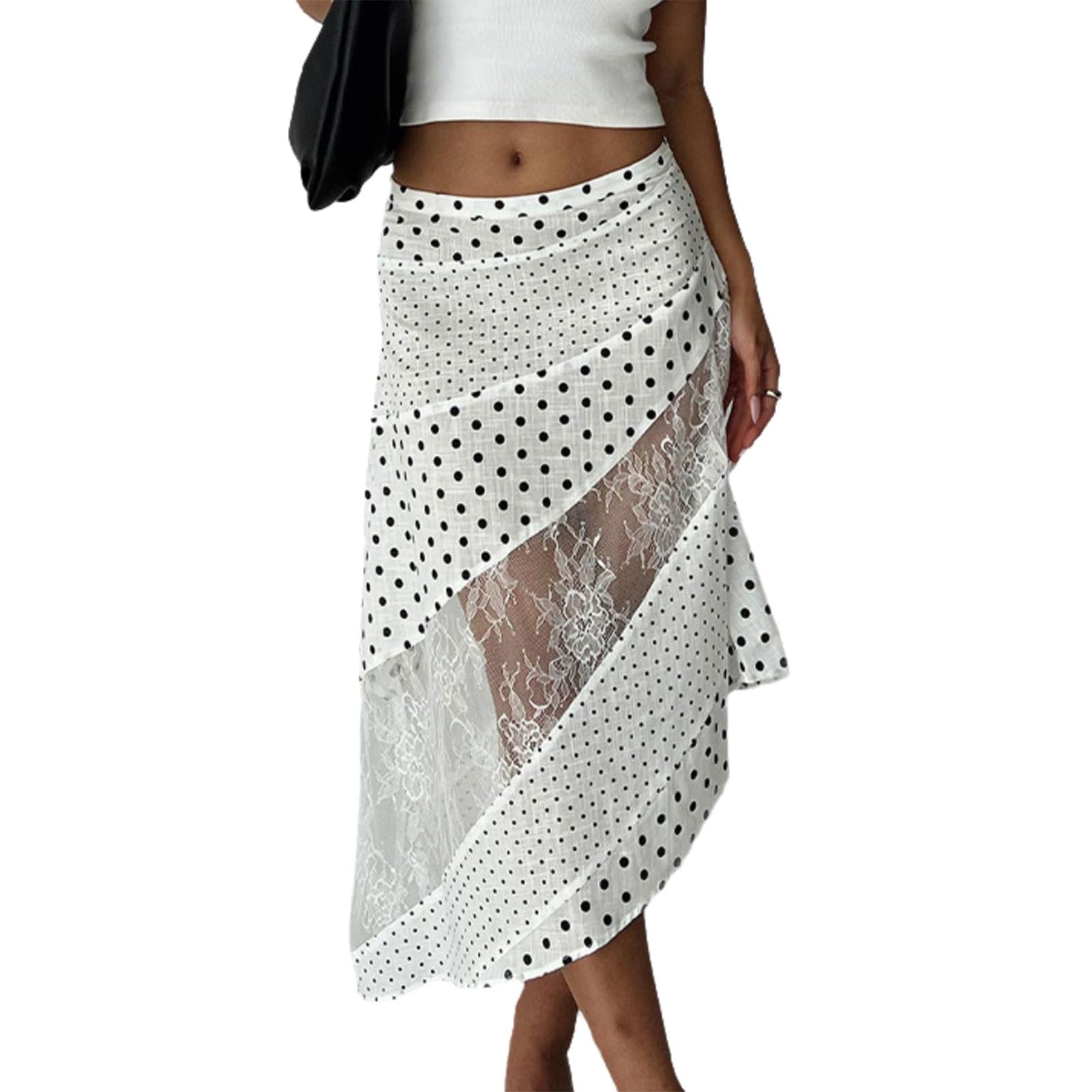 Jupe à pois pour femme jupe longue fluide de plage style rétro chic - 5