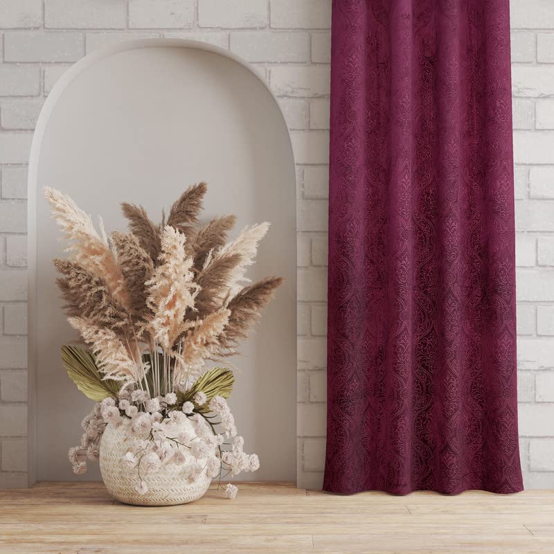 Image of Suede Velvet Embossed Room Darkening Door Curtain for Living Room, Bedroom, Hallway, 9 feet Long, Wine, Set of 1