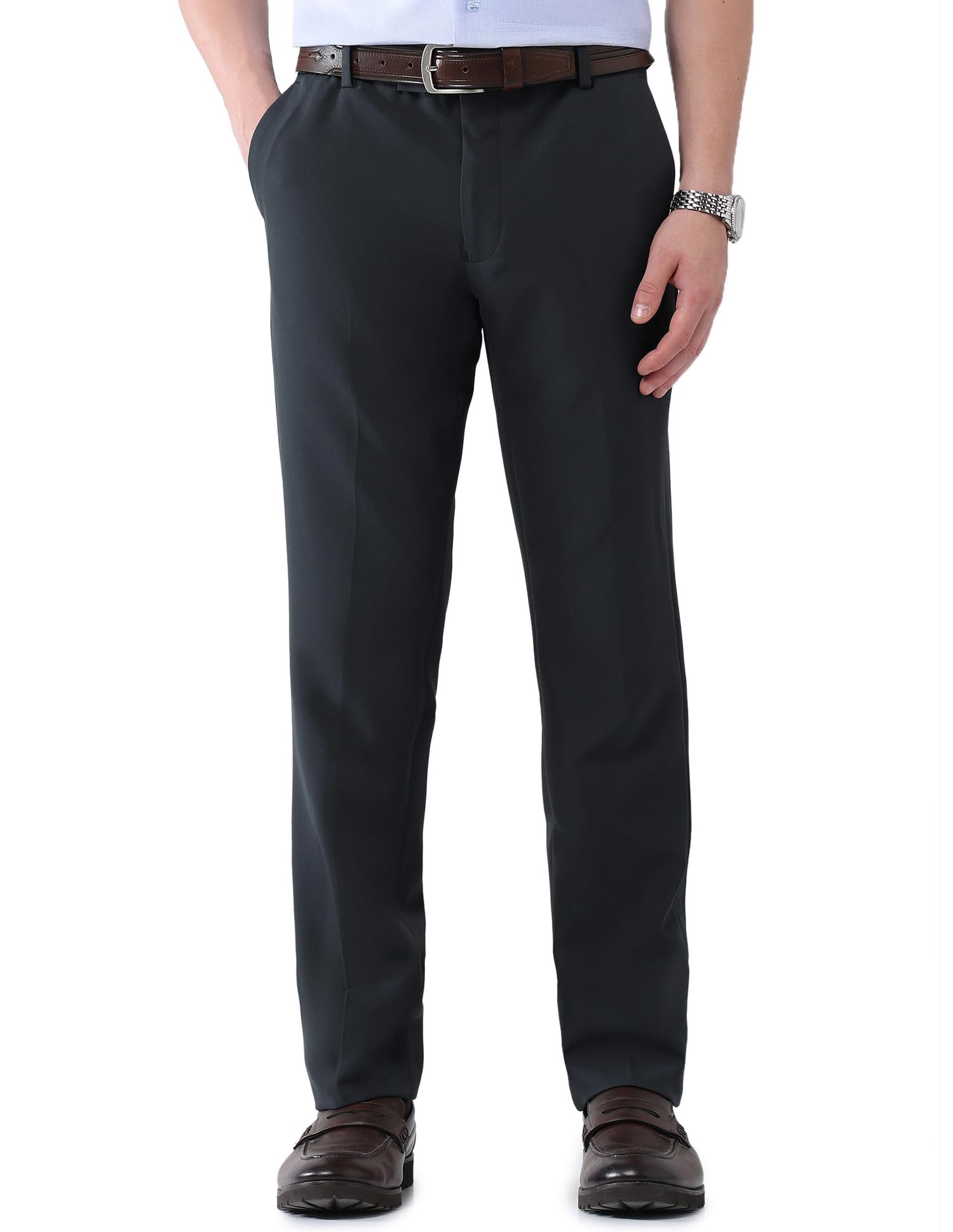 AD by Arvind Modern Slim Fit Grey Formal Trousers-picture-11