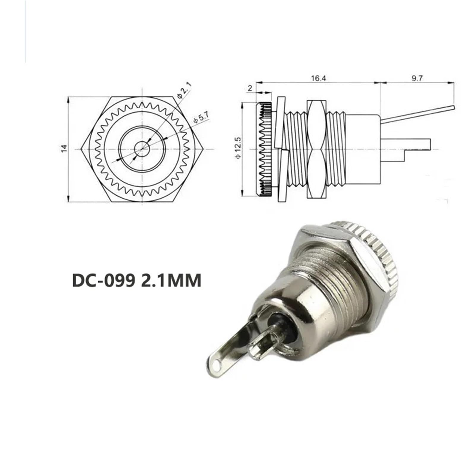 Jack di alimentazione CC, 50 pezzi, presa jack femmina per montaggio a pannello, 5,5 x 2,1 5,5 x 2,5 mm, per audio auto, laptop, lettori MP3 (2,5 mm oro con tappo)