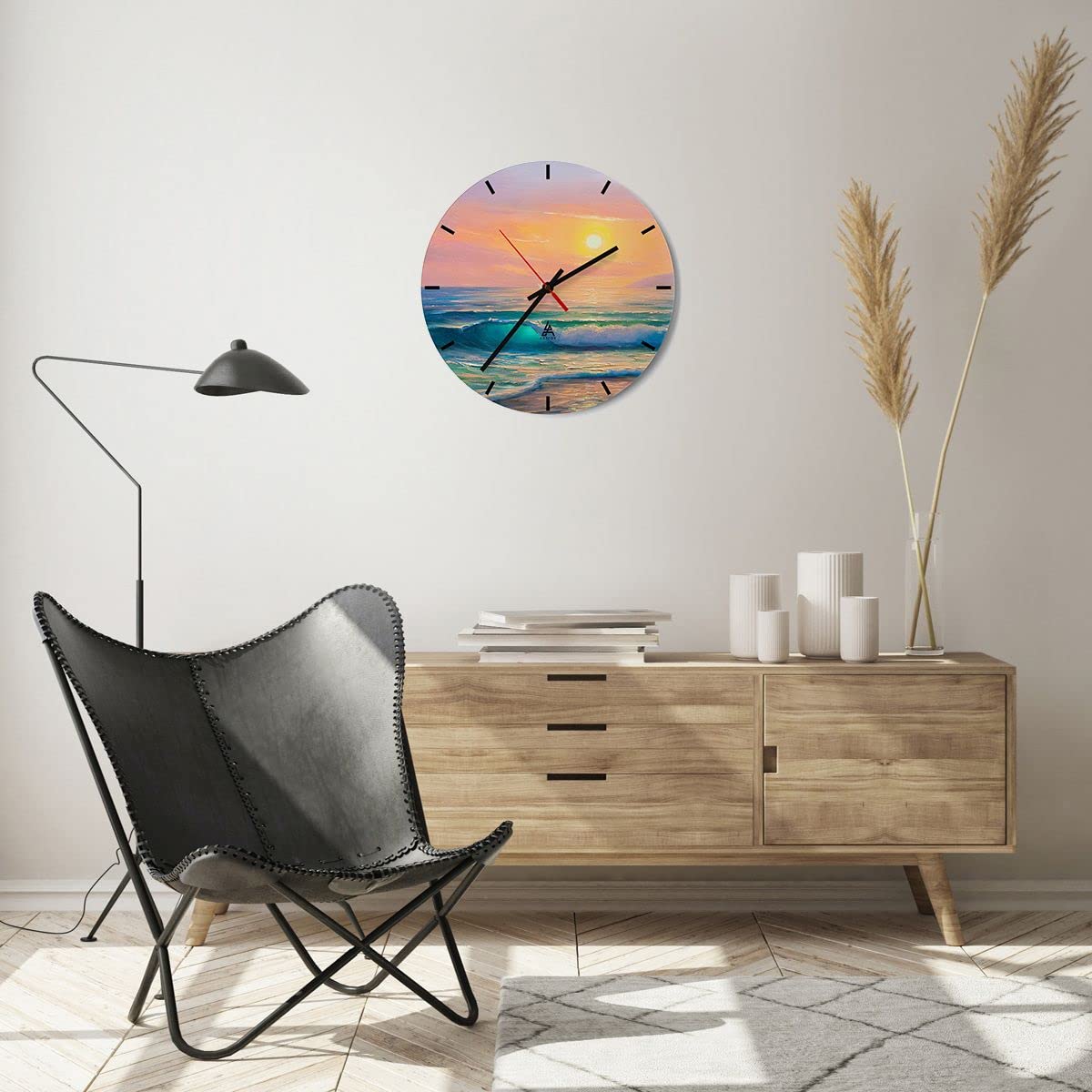 ARTTOR Orologio da Parete in Vetro mare onda riva 40x40cm Piccolo Moderno Orologio da Muro Per Casa Cucina Soggiorno Silenzioso Wall Clock Decorazione Orologio da Appendere - C3AR40x40-3915