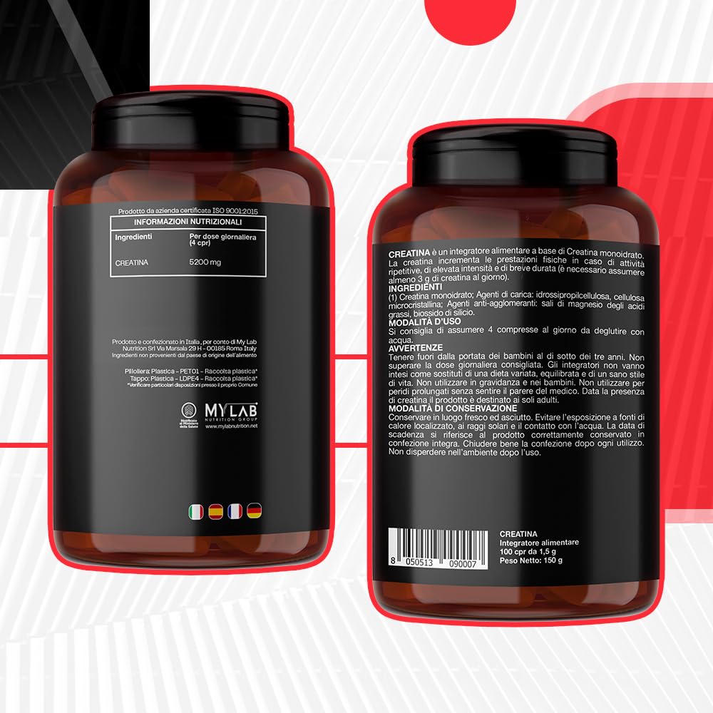 T-Rex Integratori Creatina Micronizzata Monoidrata 100 compresse da 1300mg - Integratore alimentare per massa muscolare e boost energetico pre workout