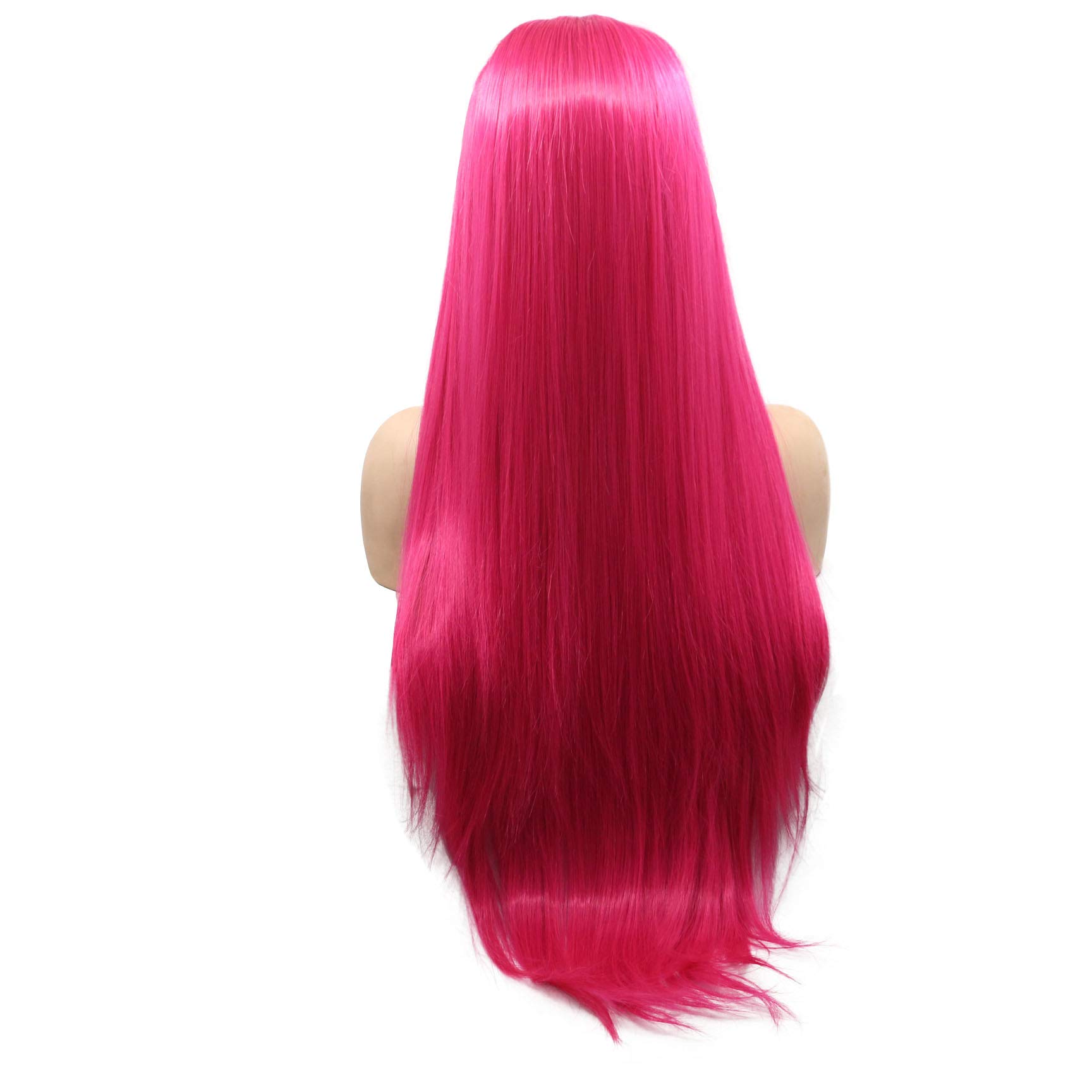 SereneWig 24" Bright Pink Wig Long Straight Synthetic Lace Front Wigs for Women Hot Red Pink Half Hand Tied Heat Resistant Fiber Wigs Middle Part Daily Wear Cosplay Wigs Drag Queen - Image 4