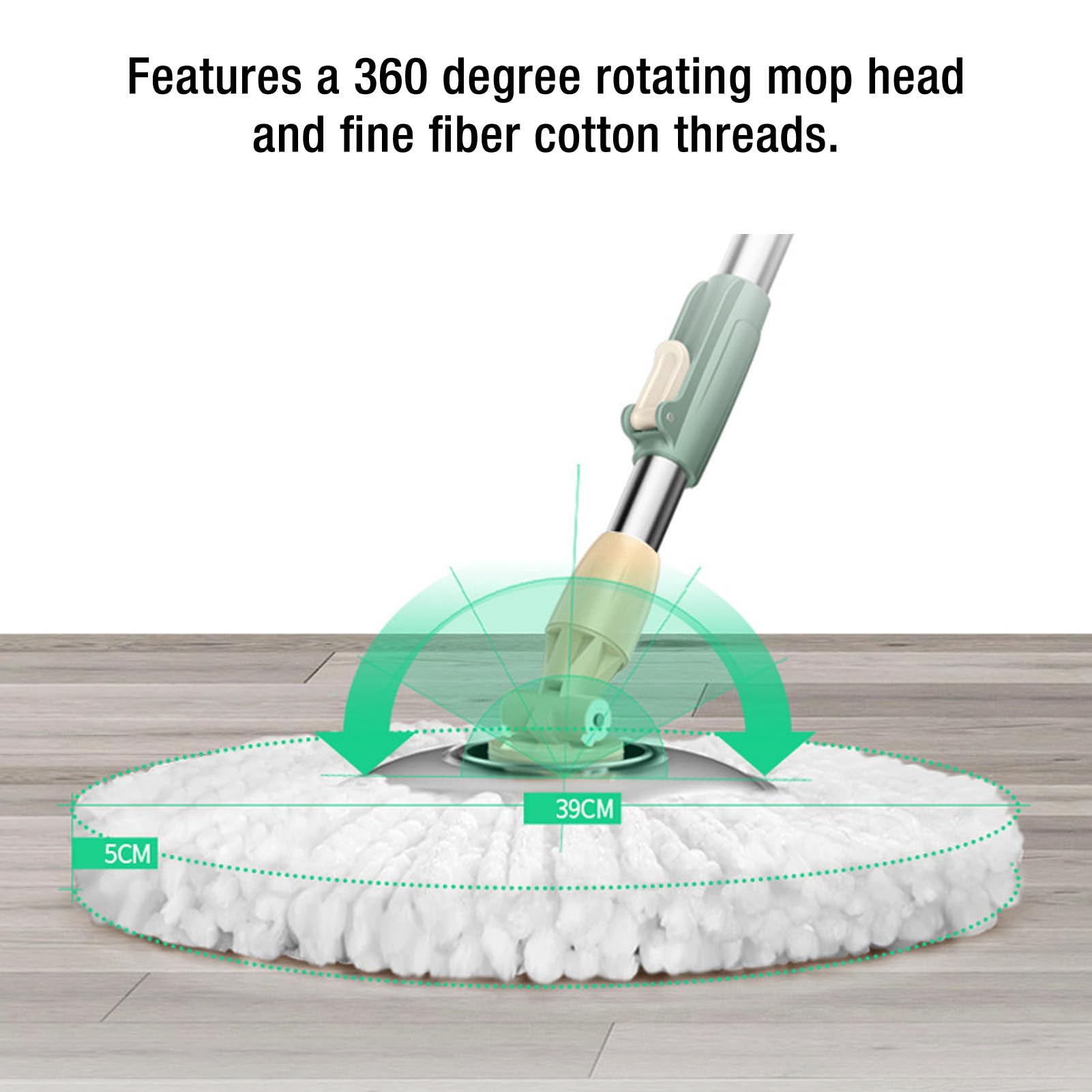 de Limpieza de Pisos con Cubo de Fregona Giratoria con Cabezal de Fregona Lavable de Doble Accionamiento, para Linóleo de Baldosas de Madera Dura