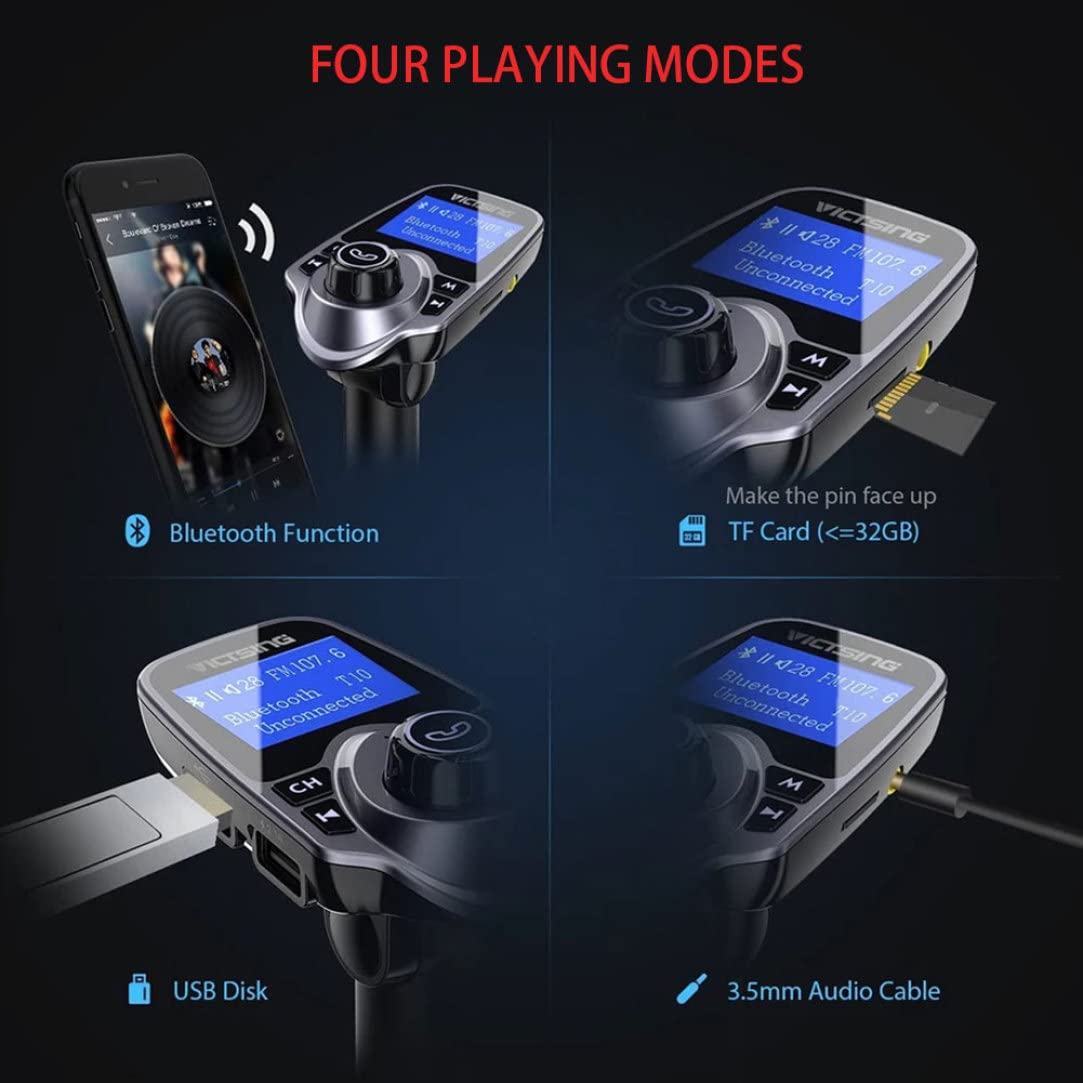 Trasmettitore FM per auto trasmettitore FM wireless per l'adattatore audio radio wireless con auto con chiamata senza mano LCD Display Music Player Car Black