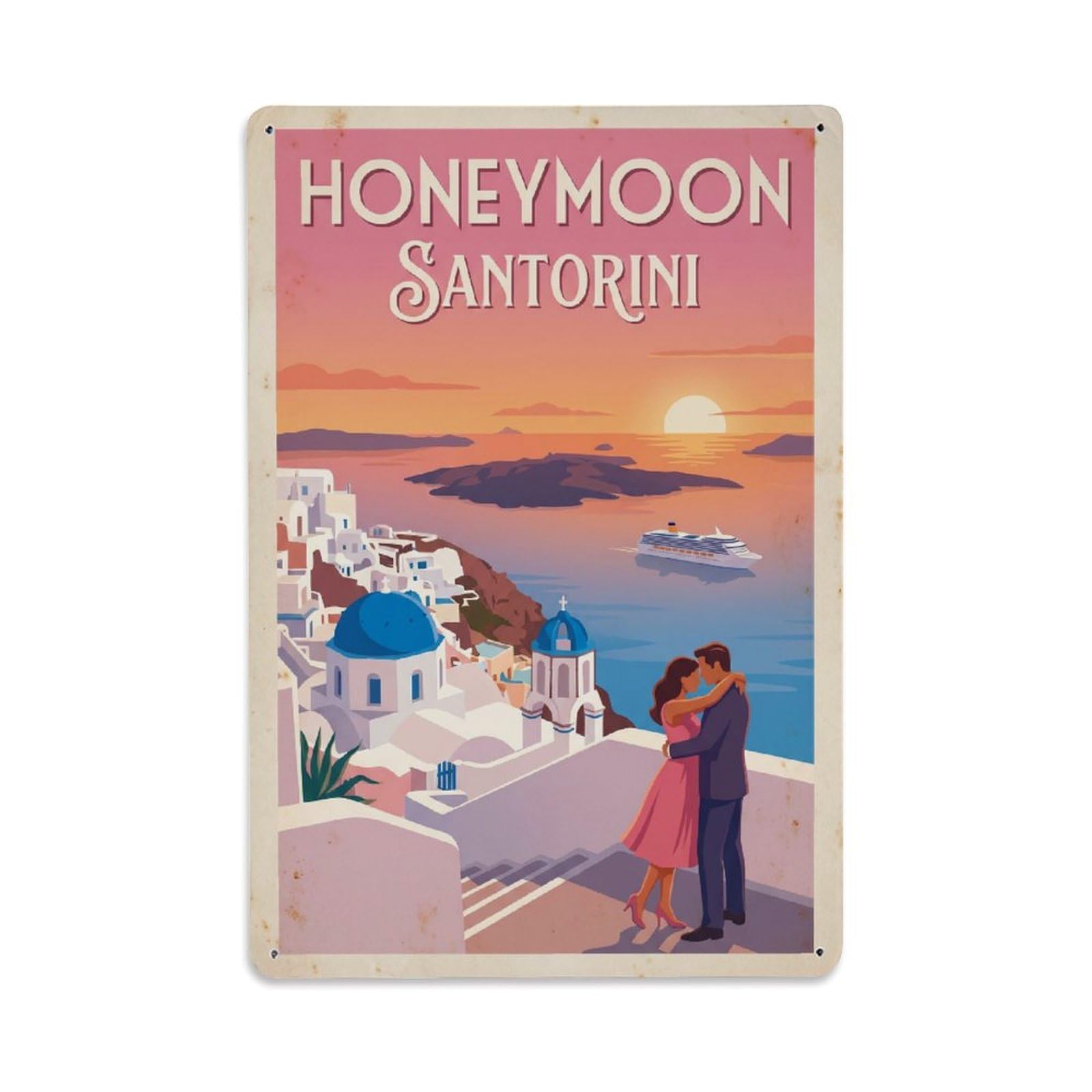 Este 8X12inch Style Vintage Travel Santorini Honeymoon Greece Metal Tin Sign