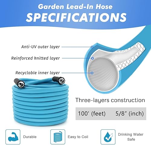 Miniatura 2 de TOPSCOPE Manguera de jardín de 100 pies con boquilla de manguera giratoria, manguera de agua resistente de 58 pulgadas x 100 pies para riego de