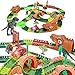WOSTOO Dinosaures Circuit Voiture,Circuit de Voitures dans Le Parc Jurassique avec 2 Lumineuses Dinosaures Voiture+Accessoires Flexible Tracks Car Jouet Enfant Educatif Dinosaures Jouet Garçons Fille