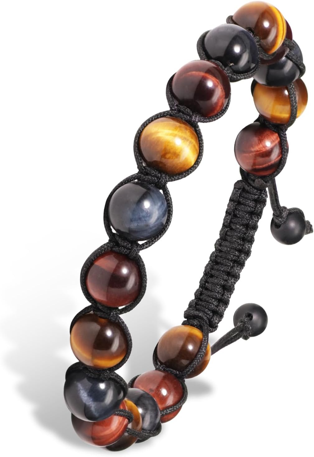 Tigers Eye Bracelet for Men - Natural Yellow, Blue & Red Tiger's Eye Stones - Adjustable Braided Healing Crystal Bracelet for Confidence & Courage - Protection Jewelry Gift