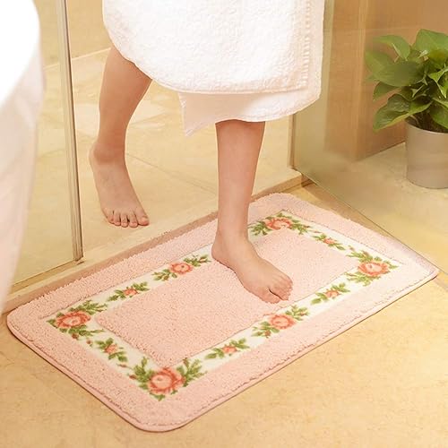 vctops Elegante tapete de baño con diseño de rosas y flores, tapete de bienvenida para cocina, suave, antideslizante, absorbente, color rosa, 31 x