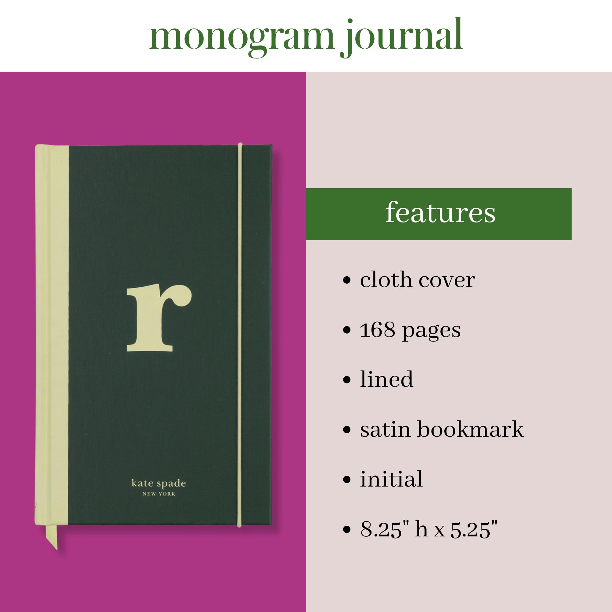 kate spade new york Just Mine Notebook Journal, Monogram Cloth Hardcover Journal, 8.25" x 5.25", Diary Includes 168 Lined Pages, (R) - Image 3