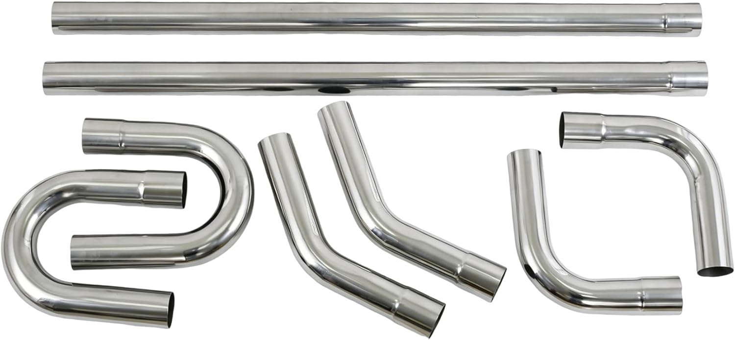 Universal Fit 2.5"OD Stainless Steel DIY Custom Mandrel Exhaust Pipe 8 PCS，Straight & U-Bend Kit