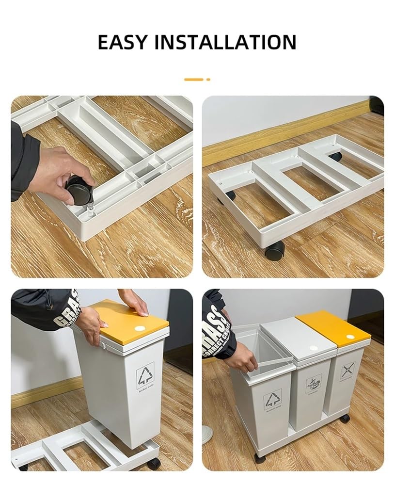 Papelera de cocina, papelera de reciclaje con ruedas, separación de residuos secos y húmedos, tipo empuje Papelera(36L)