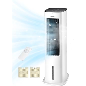 Midea Silent Air Cooler Pro 4-in-1 Mobile Air Conditioning Quiet: Air Cooler, Tower Fan, Humidifier and Air Purifier, with Re