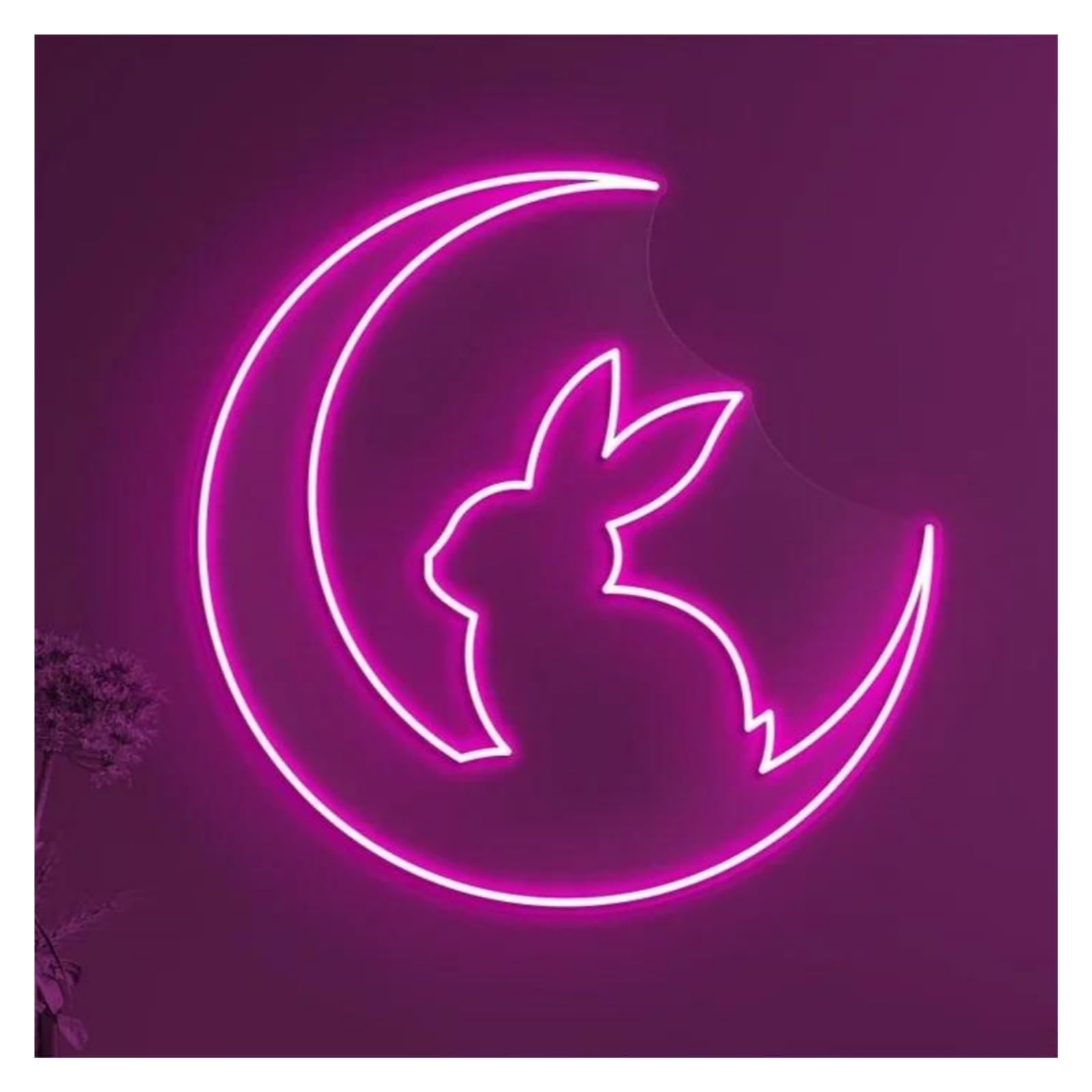 LEMST Signs Lamp Rabbit On Moon Neon Sign, USB Powered Adjustable Brightness Bunny On Lights for Animal Shop Decor(Pink,45cmx45cm)