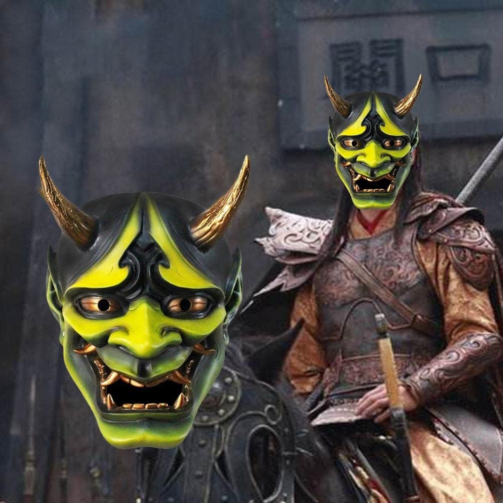 Japanese Hannya Mask, Samurai Demon Oni Face Cover, Halloween Cosplay Horror Face Cover for Stage Performance