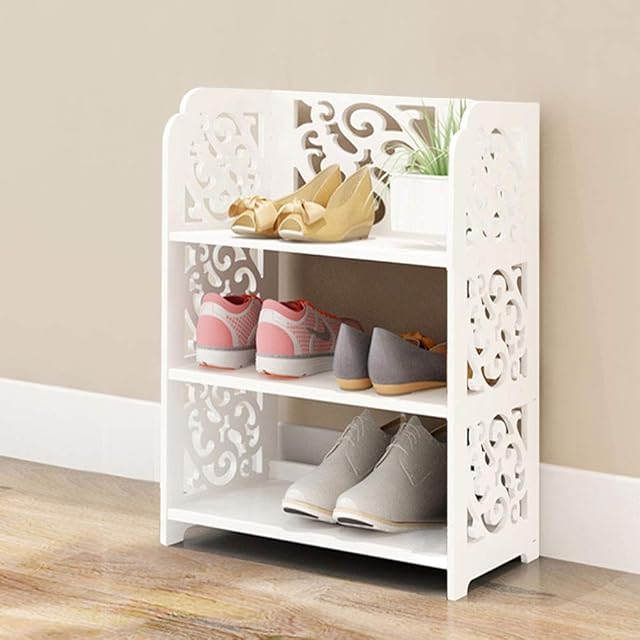 Shoze 3 Tier Shoe Rack 51x23x40cm Small Shoe Storage Organiser Shelf Shoe Stand Bookshelf Space Saving Multifunctional Display Rack for Living (White)
