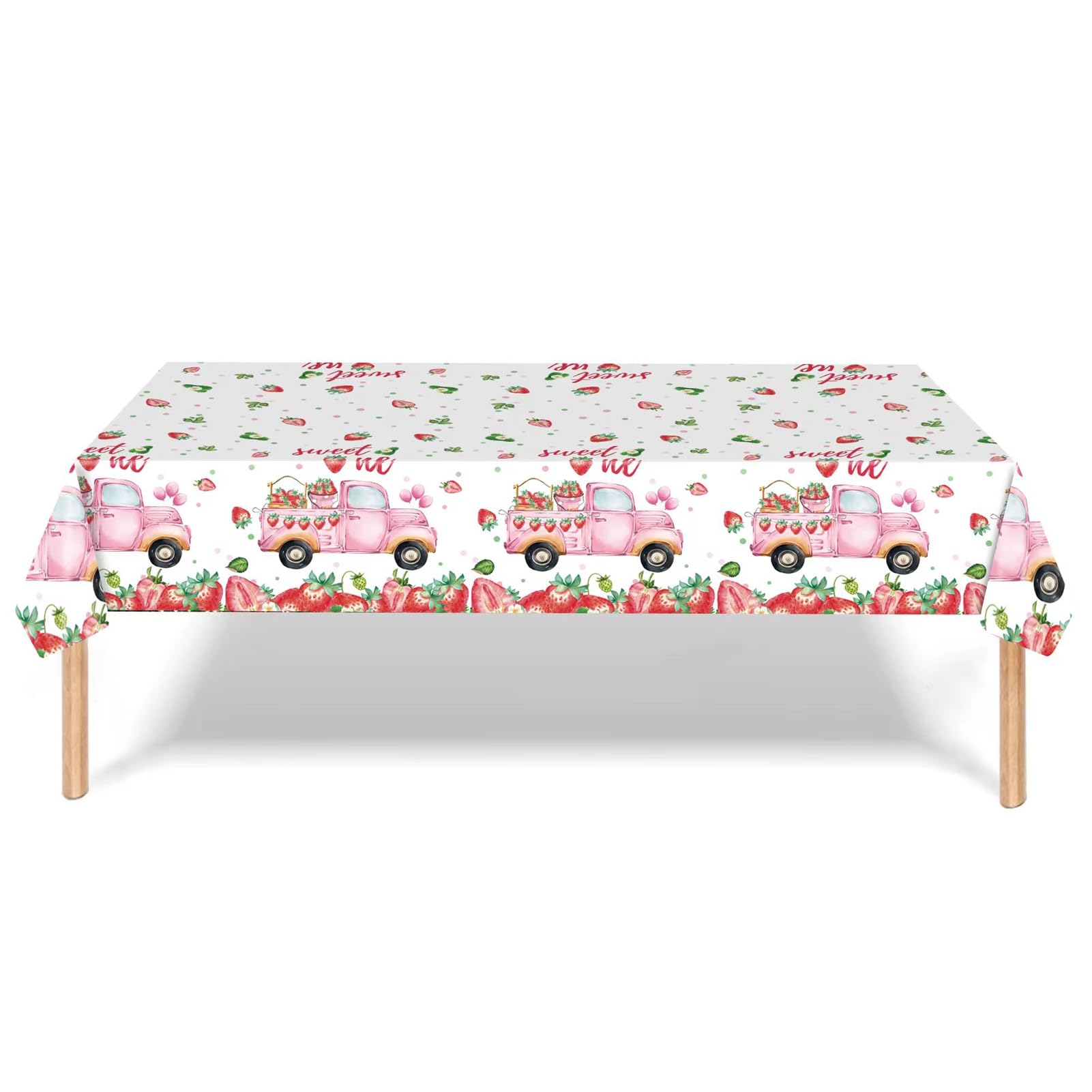 Lianxuia 3 tovaglie in plastica a scacchi rosa, 137 x 274 cm, motivo: fragole, per baby shower, feste di compleanno con fragole, decorazioni per primo compleanno con bacche