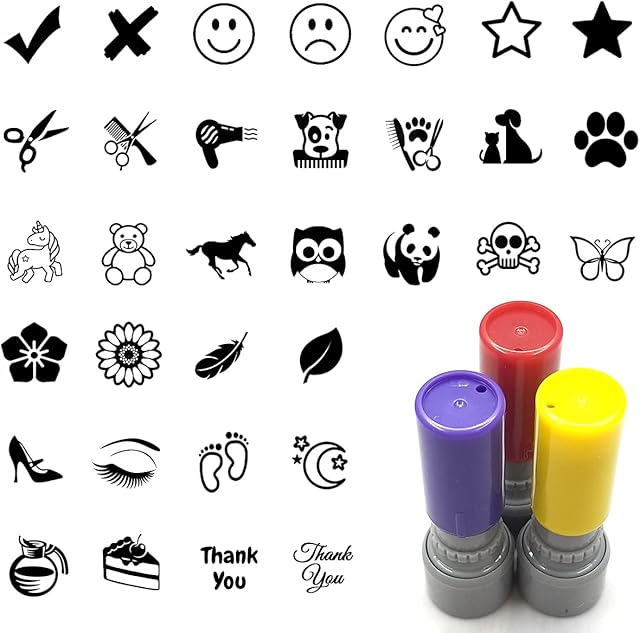 Set of 3 pcs Loyalty Card Stamp, Business Stamp, You Pick Image Ink Color, 100+ Picture for Choose, Teacher Stamp, Reward Stamp, self Inking Stamp, Small Round Rubber Stamp, 10MM