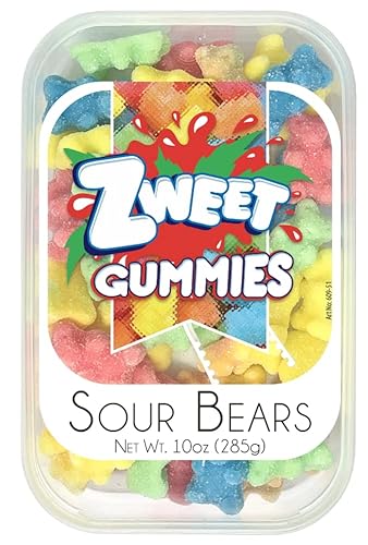 Zweet Sour Gummy Bears Candy 10 onzas – Caramelo Kosher agrio, caramelo halal – Paquete resellable de caramelos de goma agria 1