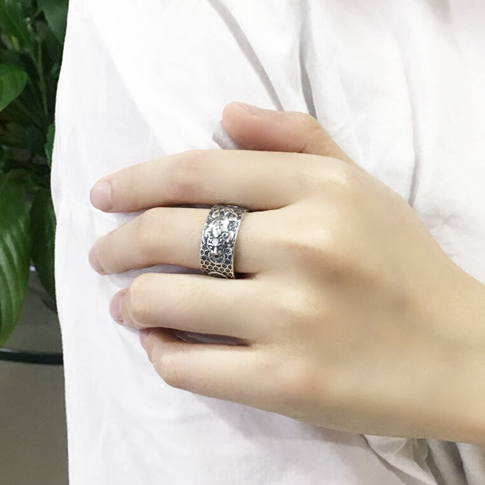 Anillo de plata de ley S925 para hombre, con grabado Pixiu chino Sutra, anillo de compromiso, anillos de amistad, punk rock, plata de ley 925, personalizable