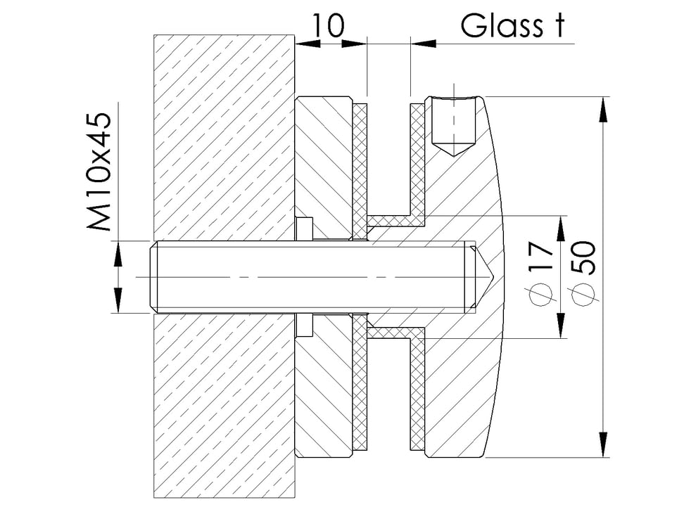 Sellon24® Supporto per punti in acciaio inox Ø50, nero, V2A, 8-17,52, connettore in vetro, RAL9004 0747-000/BLACK