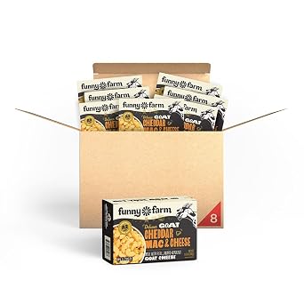 Funny Farm A2 Milk Macaroni and Cheese Case of 8 | Cheddar Cheese Flavor Deluxe Mac and Cheese - Goat Cheese Mac & Cheese Dinner | A2 Goat Milk Cheese Pasta Sauce Packet - no dry cheese mixing!