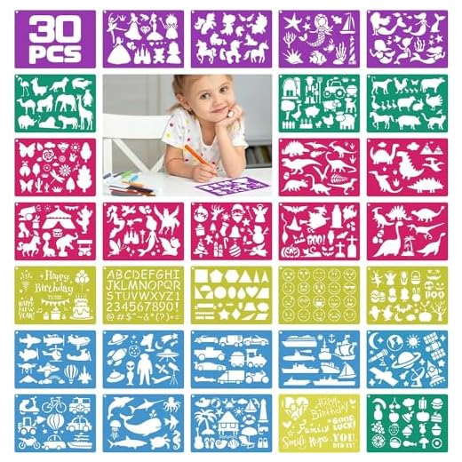 30 Piezas Plantillas para Pintar de Plástico, Plantillas de Dibujo Infantil Reutilizables, Stencil Plantillas para Manualidades Scrapbooking Álbume Bricolaje