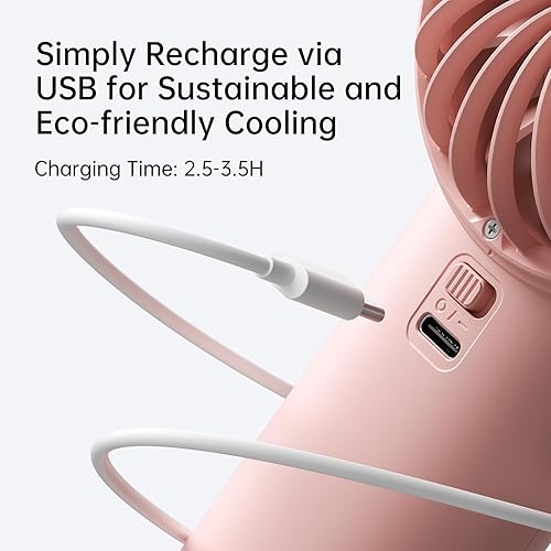 Miniatura 7 de JISULIFE Ventilador de mano Life4, ventilador recargable portátil de 5000 mAh, viento turbo de 5 velocidades, refrigeración de 15 horas, pantalla