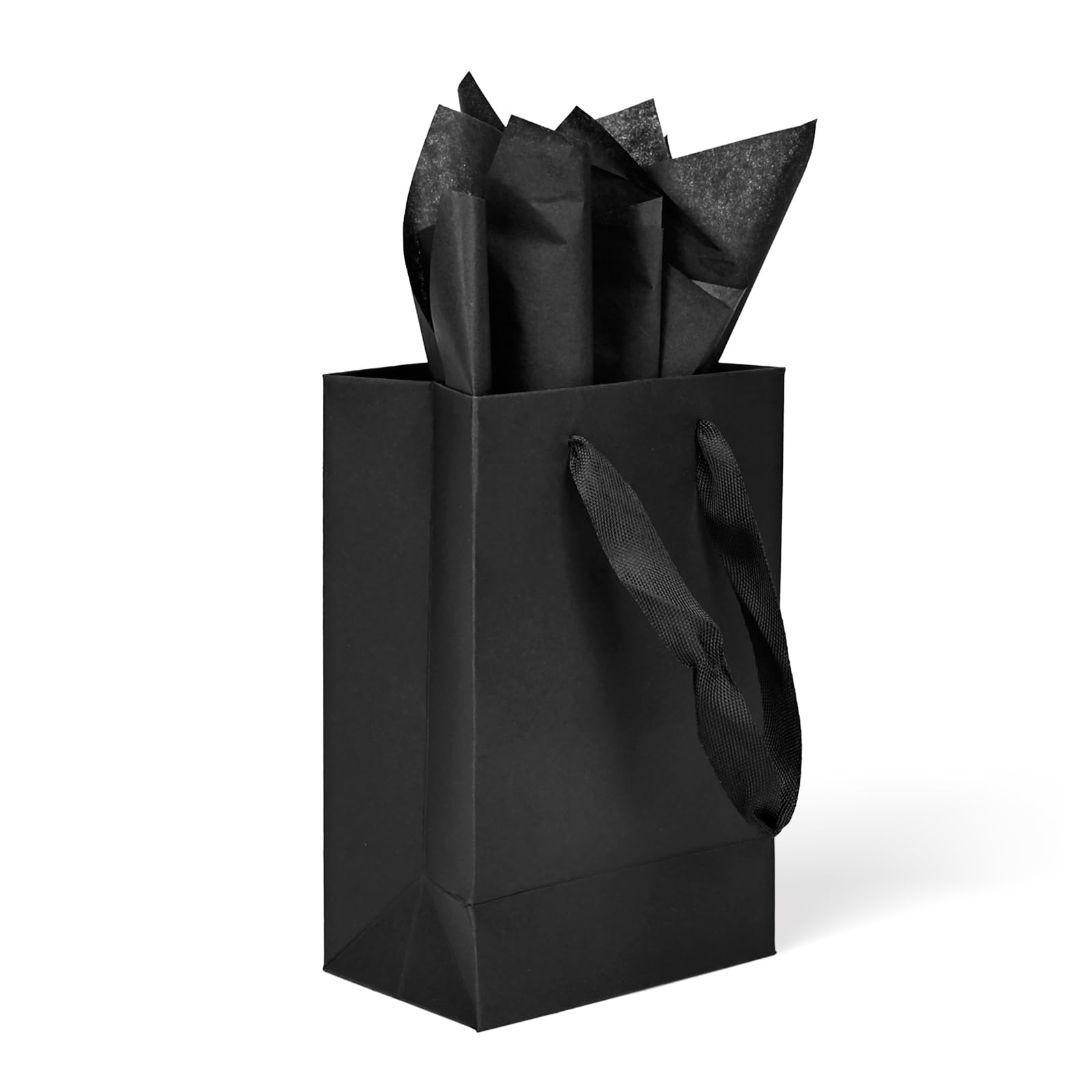 Huaprint Small Gift Bags with Tissue Paper - 12 Pack 13.3x8.2x20.3cm Black Gift Bags for Jewelry, Candles, Party Favors, Birthday & Thank You Gifts, Reusable & Elegant