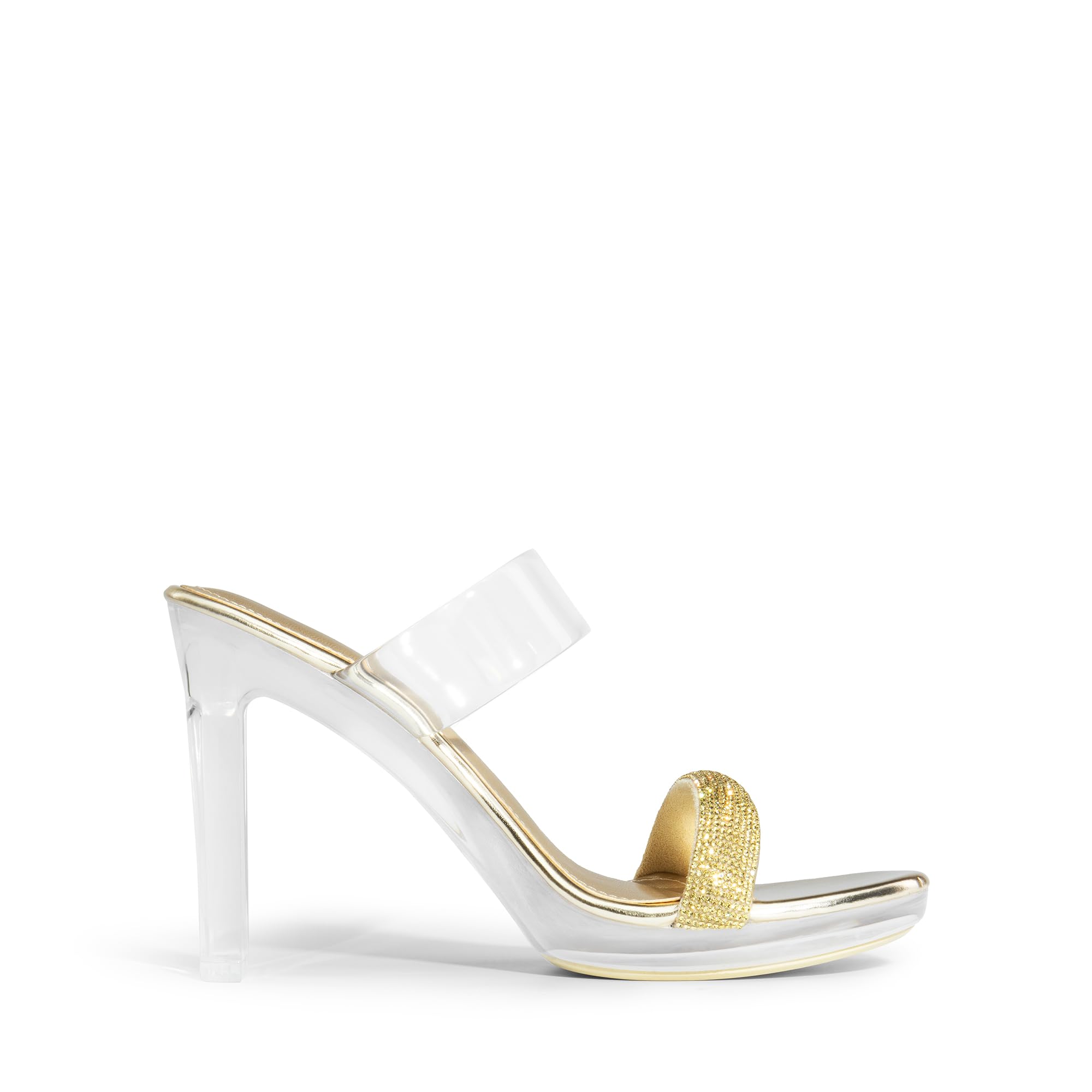 DREAM PAIRS Women's Clear Two Strap Open Toe High Heels Block Chunky Slip on Platform Comfortable Dress Heeled Sandals,Size numeric_7_point_5,Black-Rhinestone,DHS217: 7.5 Gold-rhinestone