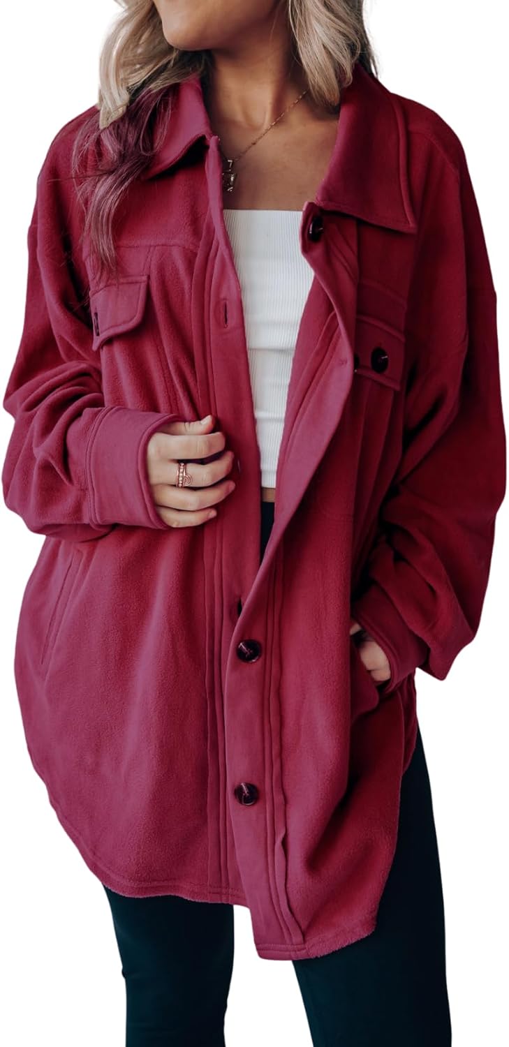 Women's Corduroy Shirt Jacket Long Sleeve Button Down Top with Lapel Collar Pockets Casual Wear for Vacation