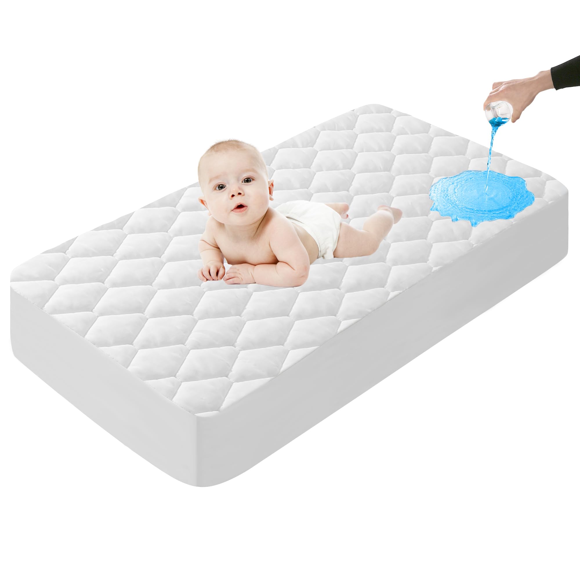 Lunsing Waterproof Crib Mattress Protector, Soft Breathable Crib Size  Mattress Pad Cover, 3-10 inches Deep Pocket, WhiteOEKO-TEX STANDARD 100