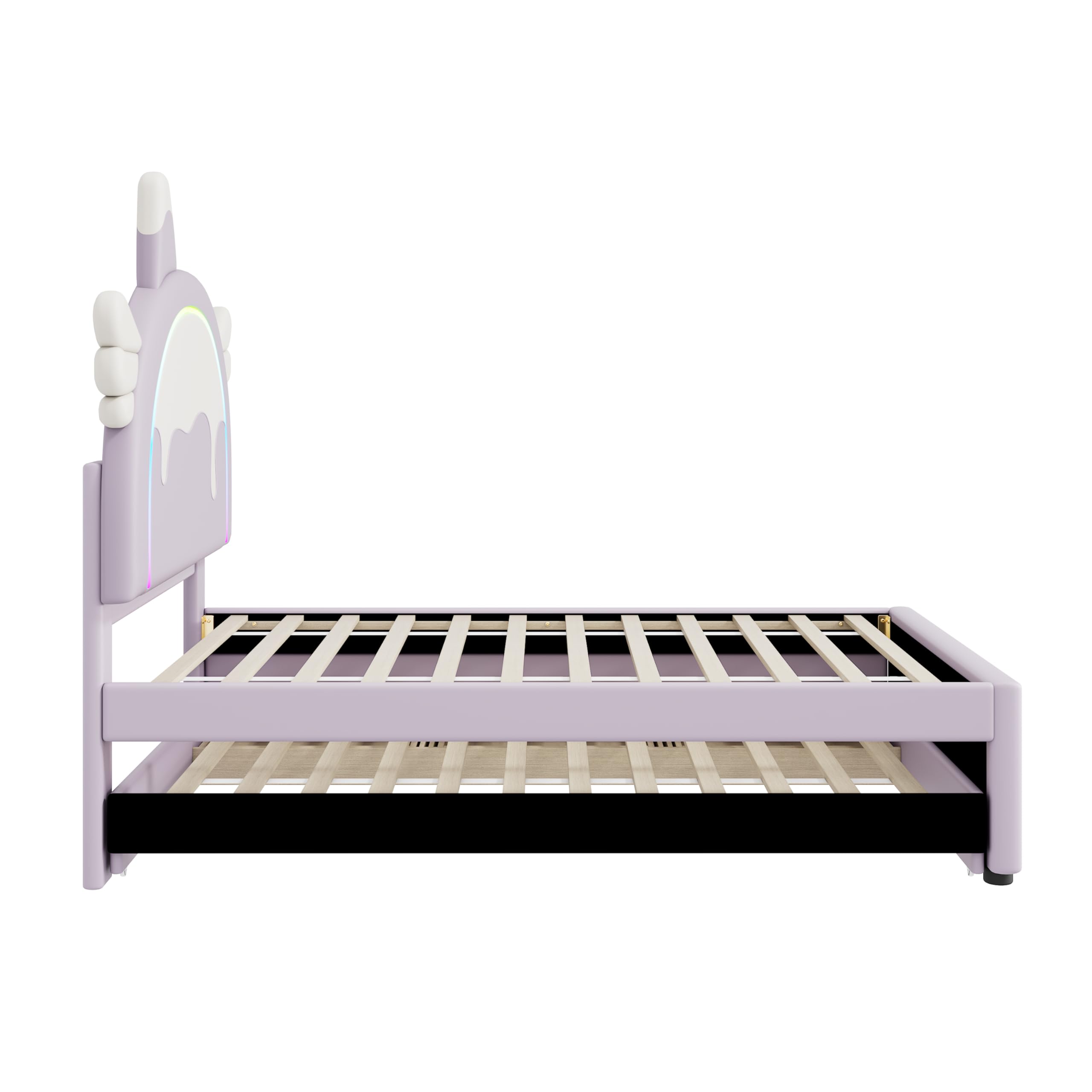 Lettino a forma di unicorno, 90 x 200 cm, con letto a rotelle estraibile, materiale PU, viola