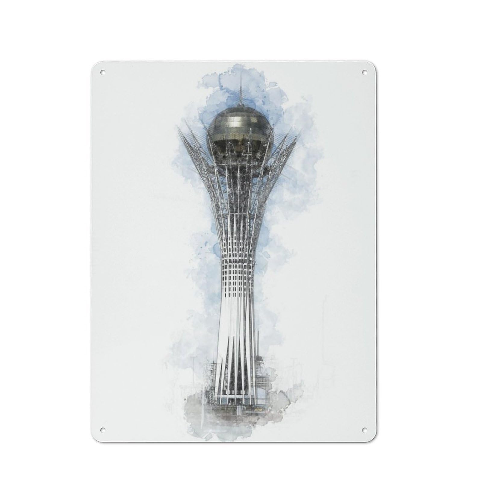 Junmoney Baiterek Tower Vintage-Inspired Tin Sign 40X30cm For Garage Or Workshop, For Garage, Workshop And Man Cave Decoration