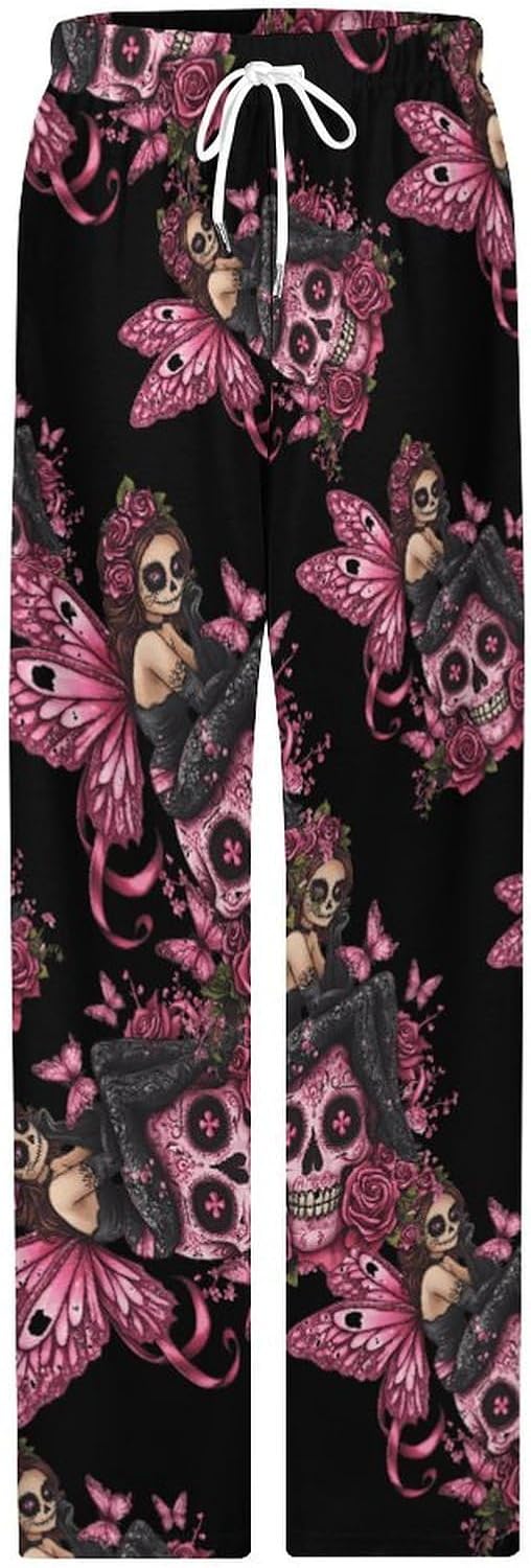 Skull Fairy Breast Cancer Awareness Ribbon Women's Pajama Pants Soft Lounge Pants Bottoms Pjs Trousers Casual Yoga Pant
