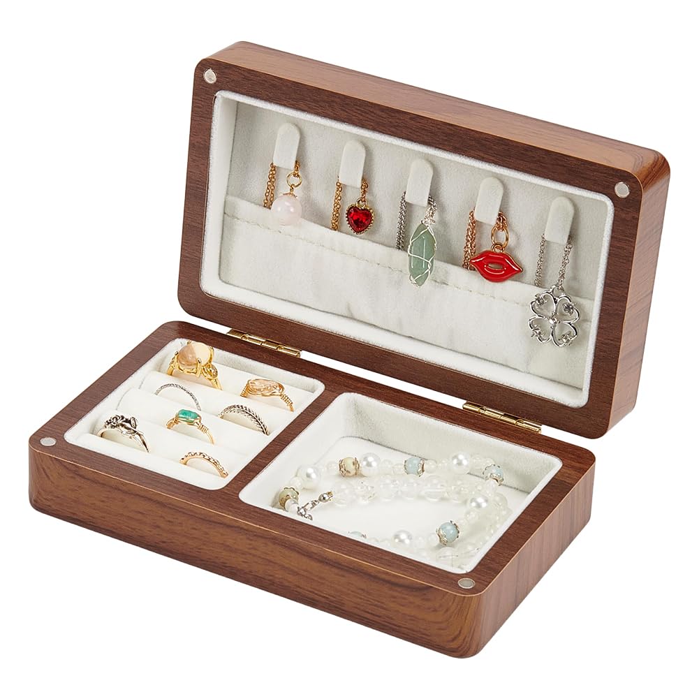 Caja de joyería de madera UNICRAFTALE para mujer, estuche de joyería de madera de nogal delicada vintage, organizador de joyería personalizado marrón, cajas de almacenamiento portátiles para anillos