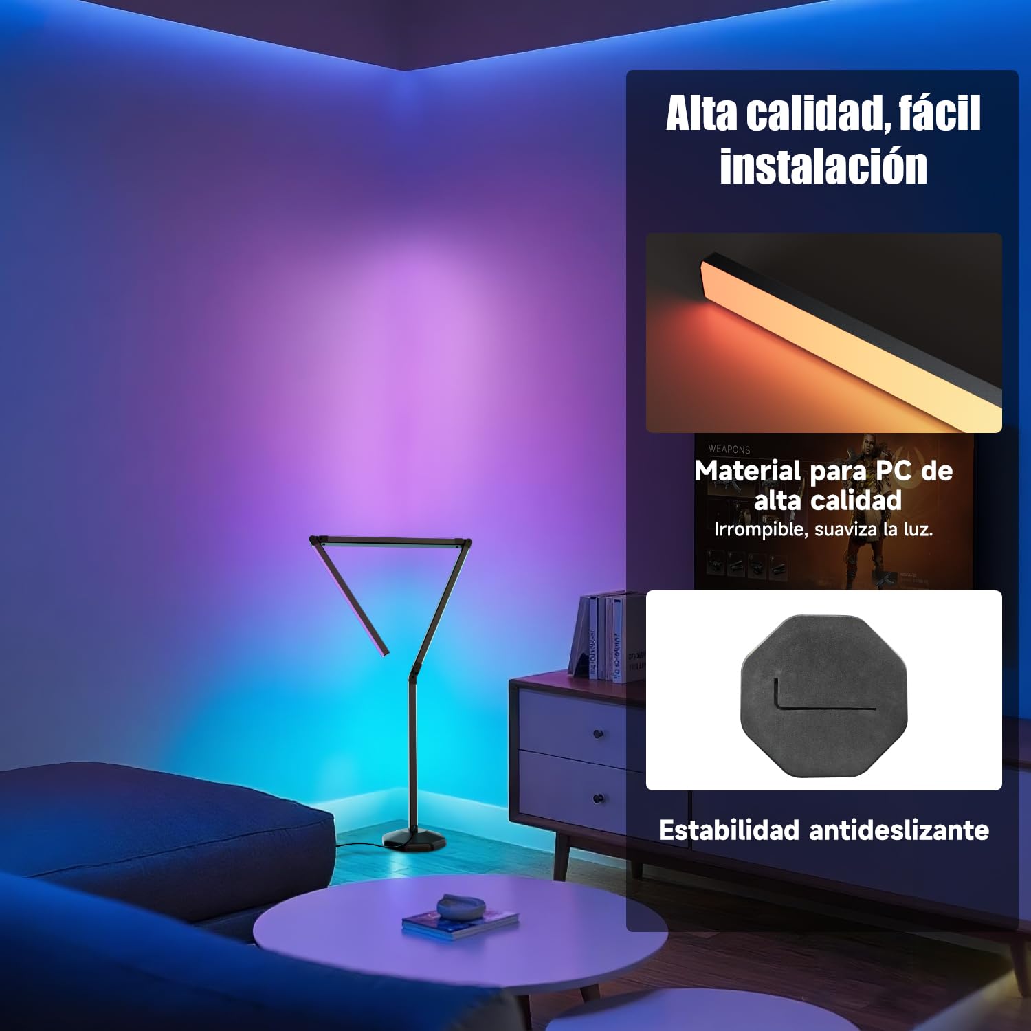 171cm Lampara de Pie Plegable, Smart Regulable RGB Luces LED | 2200 LM con Control Remoto y APP, Sinc Musica, Temporizador Función, 99+ Modos de Escena, Lampara Salon, Dormitorio, Cama