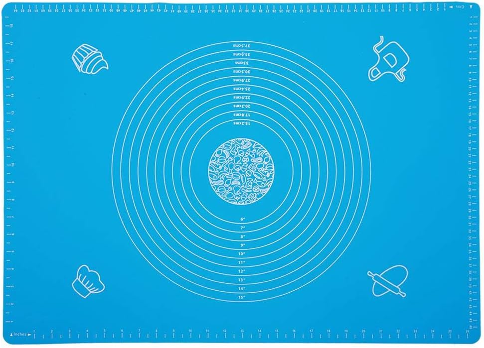 Ichiias Dough Mat Silicone Non-Stick Rolling Kneading Pad with Scales Kitchen Baking Accessories(Blue)
