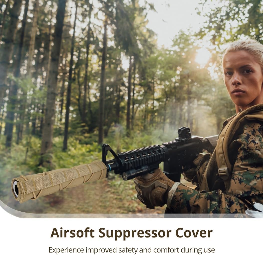 Quick Release Suppressor Cover in Oxford Cloth, 8.7In Airsoft Silencer Cover, Heat Resistant Muffler Baffler Protector with Molle System for Shooting and Hunting