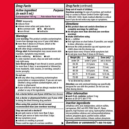 Image of Amazon Basic Care Children's Acetaminophen 160 mg per 5 mL Oral Suspension, Grape Flavor, Pain Reliever and Fever Reducer for Headache, Sore Throat and Toothache, 4 fl oz (Pack of 2)