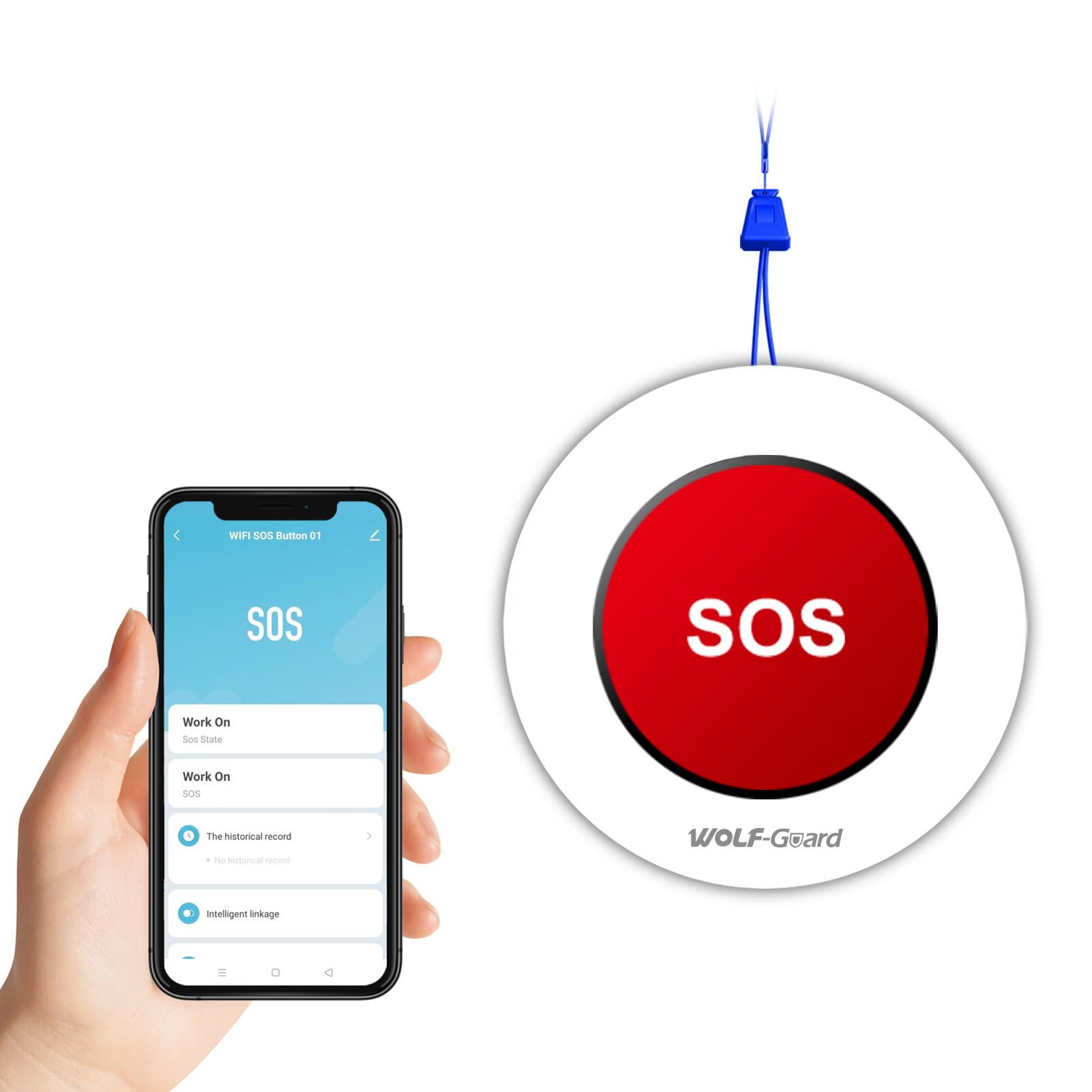 Wolf Guard SOS-W02 Pulsante di emergenza intelligente SOS di Tuya Wifi, pulsante di chiamata antipanico senza fili, allarme personale per anziani pazienti disabili handicappati, SENZA TASSE