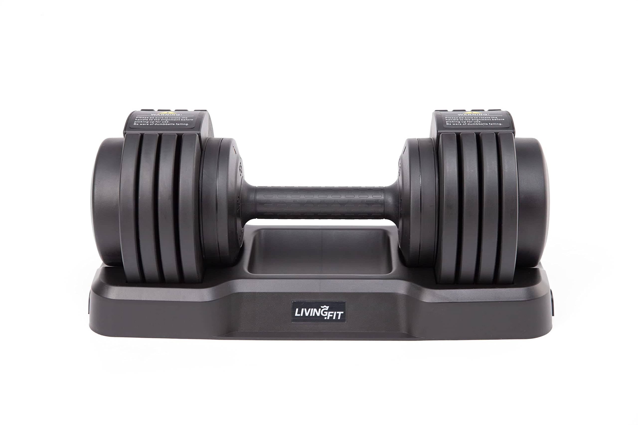 Photo 1 of Living.Fit Adjustable Dumbbell - 5 Dumbbells in One - 15-55 LBs, Includes Stand, Easy & Fast Weight Change, Anti Slip Grip For Home Gym, Strength Training