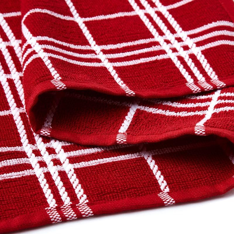 Encasa XO Kitchen Towels and Dish Cloths Sets | Terry Red Highly Absorbent Cotton Terry Towels | 12"x12" | Multipurpose for Washing Dishes and Cleaning Pack of 12 - Image 8
