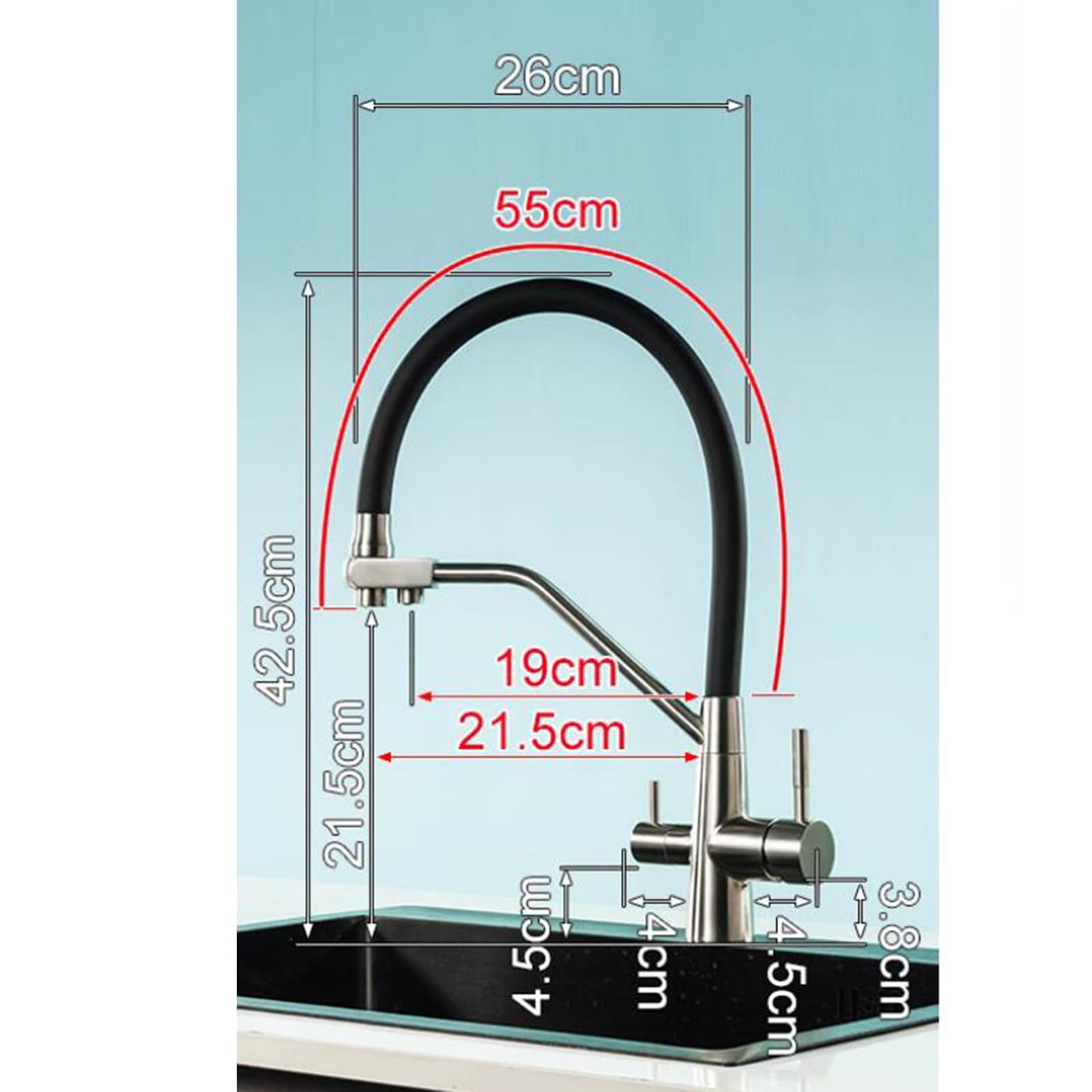 Grifo de Cocina Osmosis 3 Vias Giratorio Acero Inoxidable Grifo Cocina 3 Vias-Negro