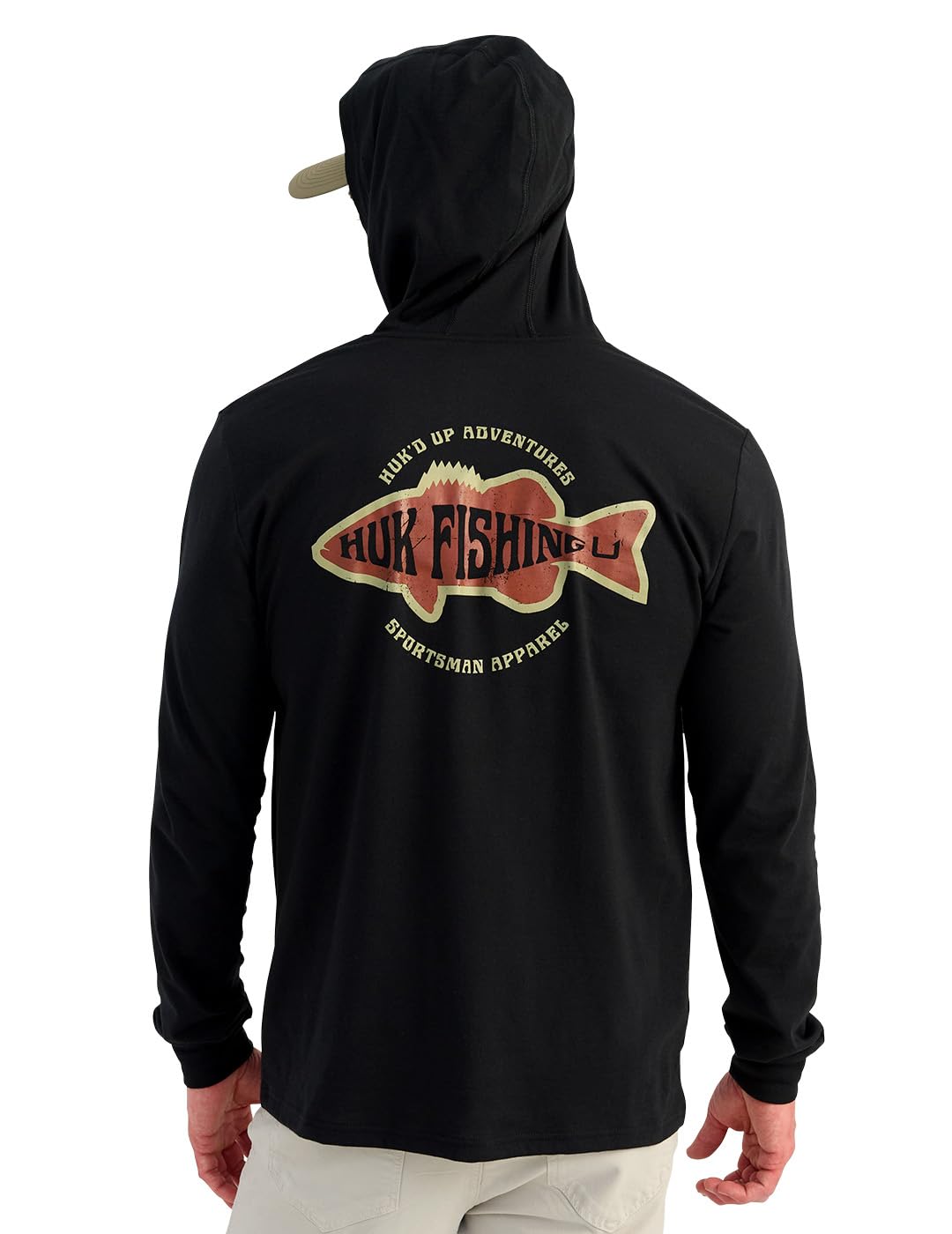 Huk Men's Bass - Black Hoodie Tee For Lightweight Performance Fishing Hooded Shirt With Upf Sun Protection, M
